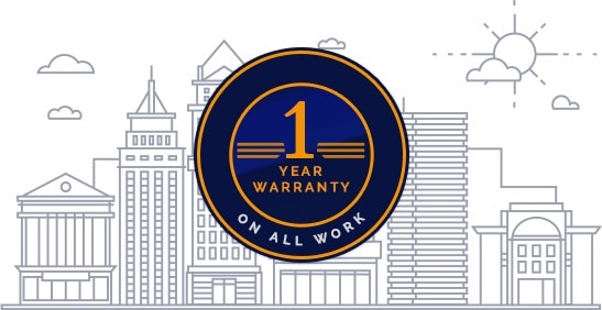 one year warranty badge - city background